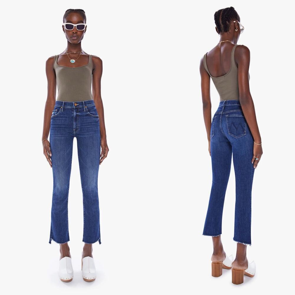 Mother The Insider Crop Step Fray Straight Leg Jeans Dark Blue Wash Size 26